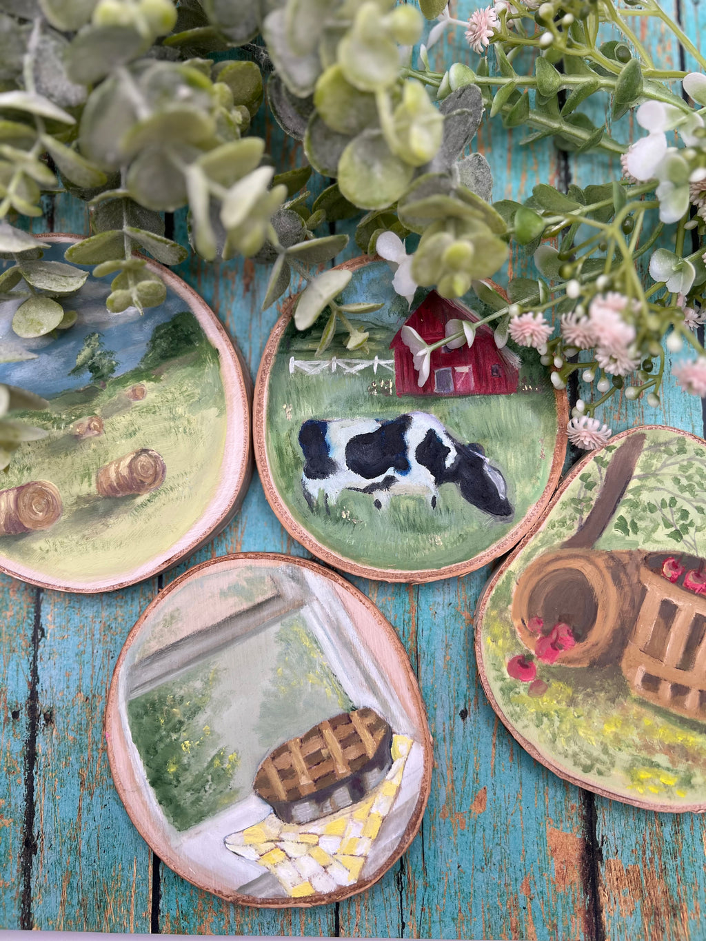Oil-Painted Farm Coasters