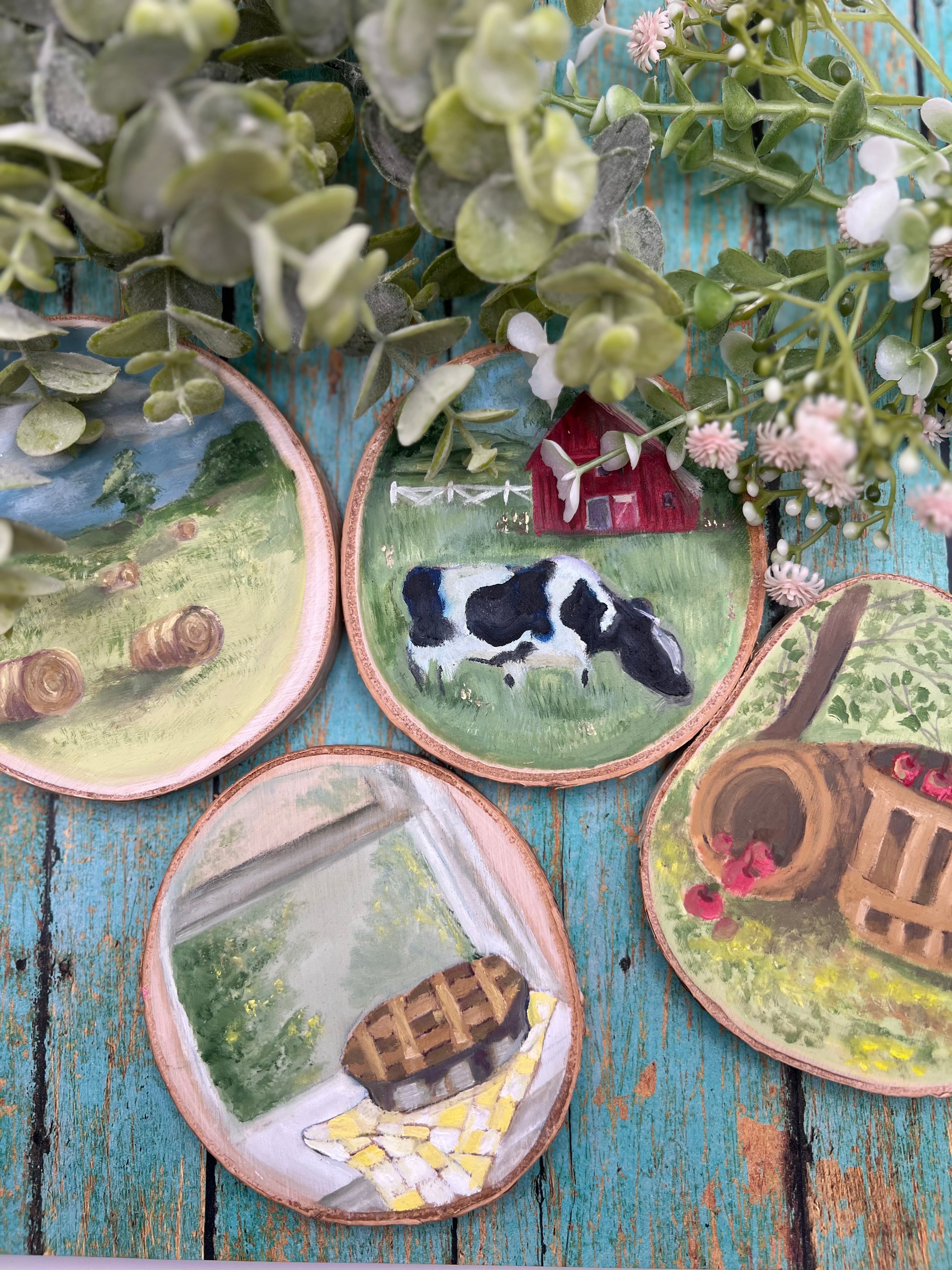 Oil-Painted Farm Coasters