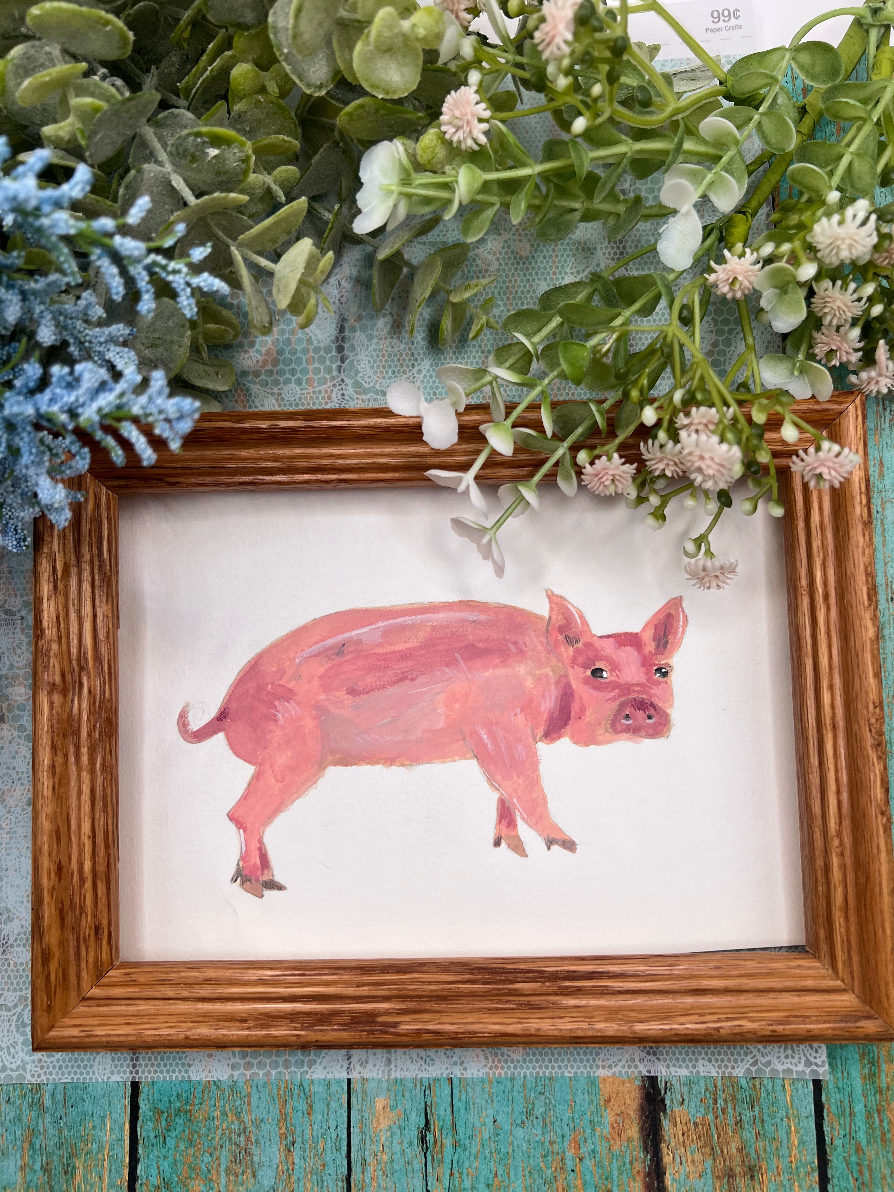 Original Gouache Pig Painting