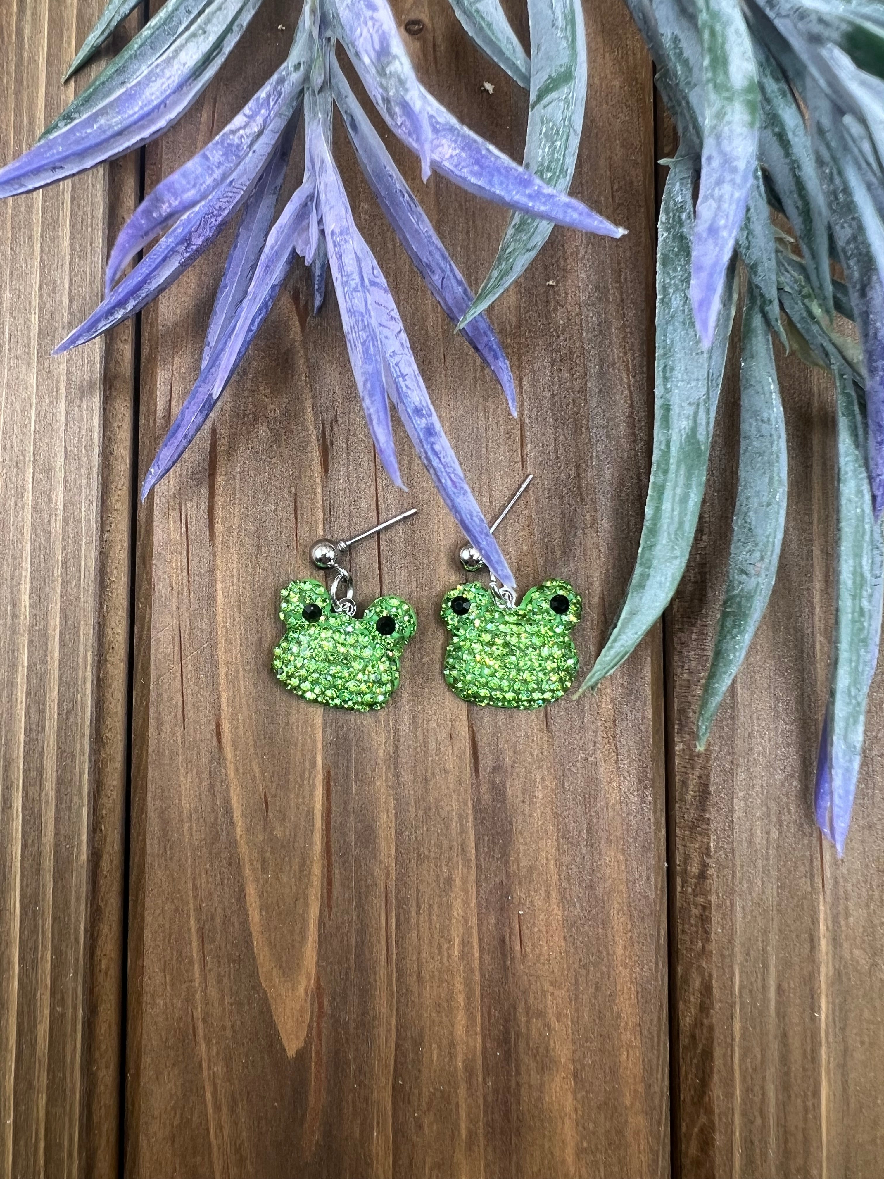Rhinestone Frog Earrings
