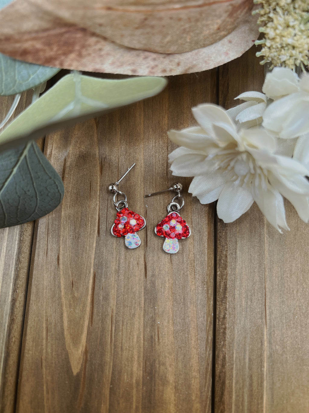 Rhinestone Mushroom Earrings