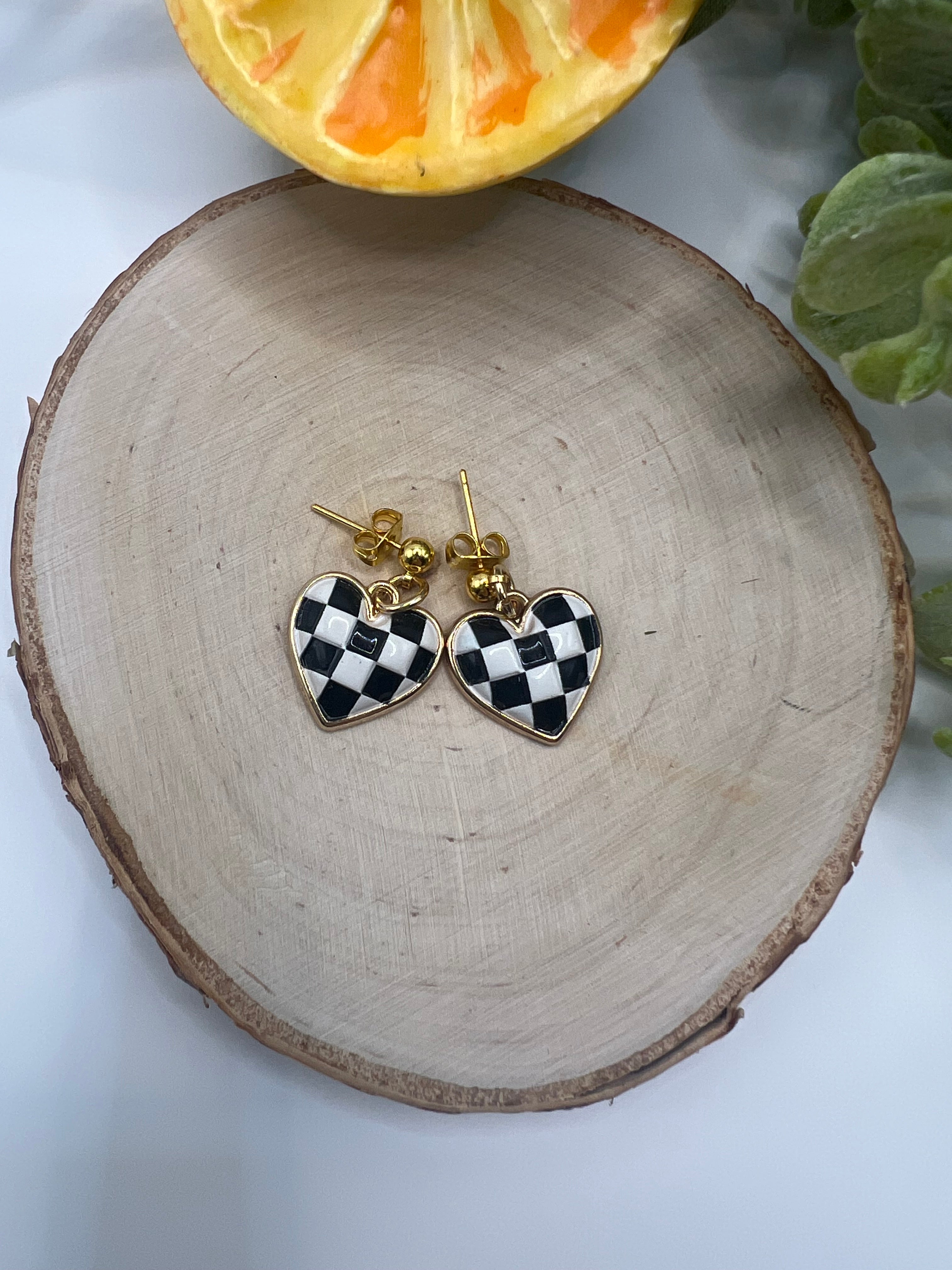Checkered Heart Earrings