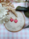 Checkered Heart Earrings (Pink)