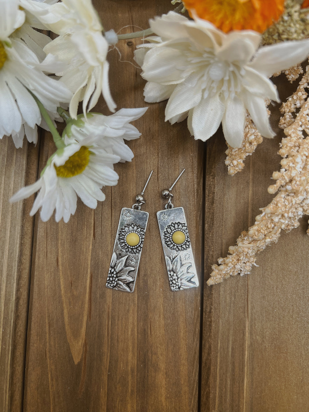 Yellow and Silver Flower Earrings