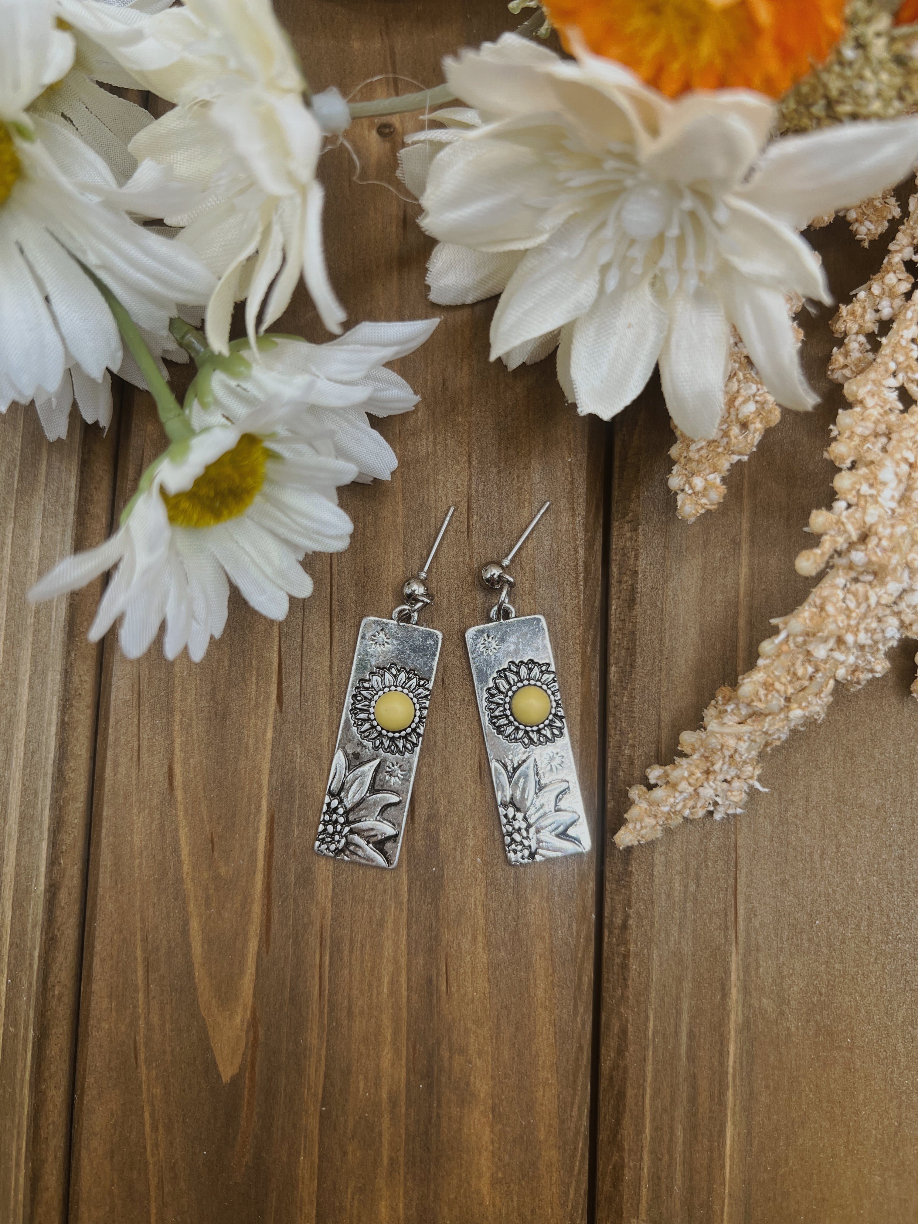 Yellow and Silver Flower Earrings