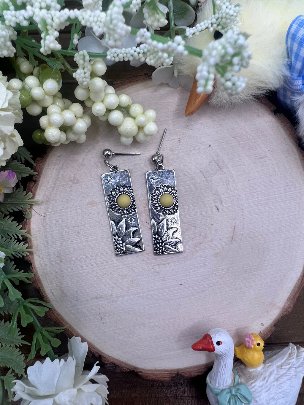 Yellow and Silver Flower Earrings