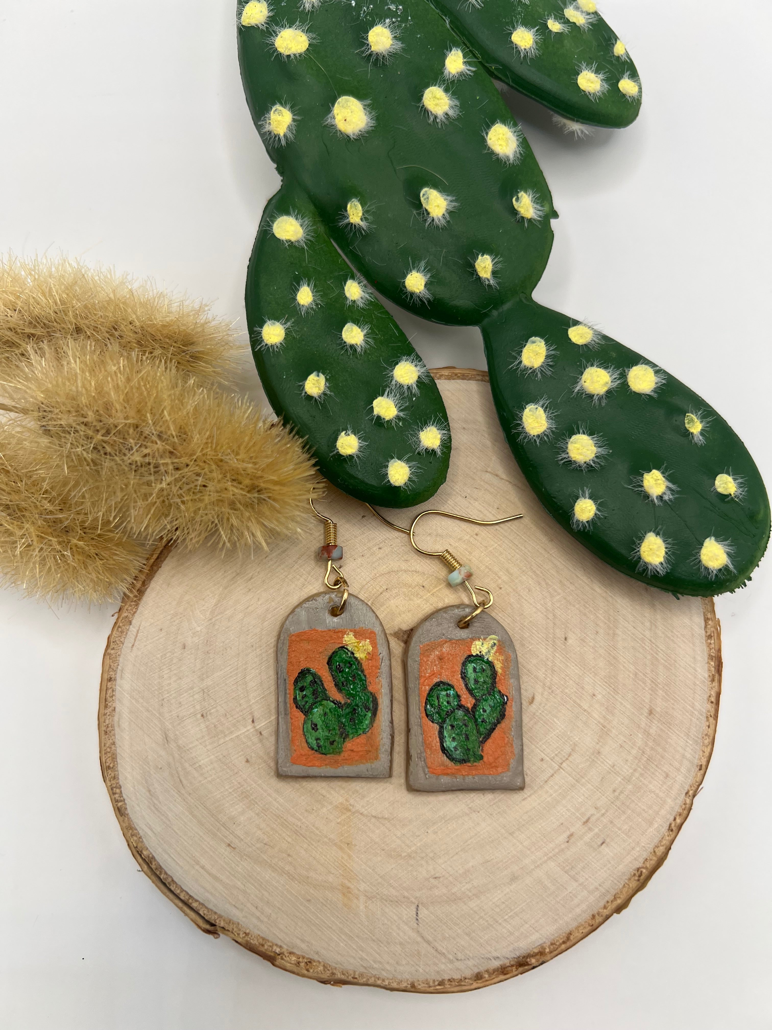 Hand-Painted Cactus Earrings