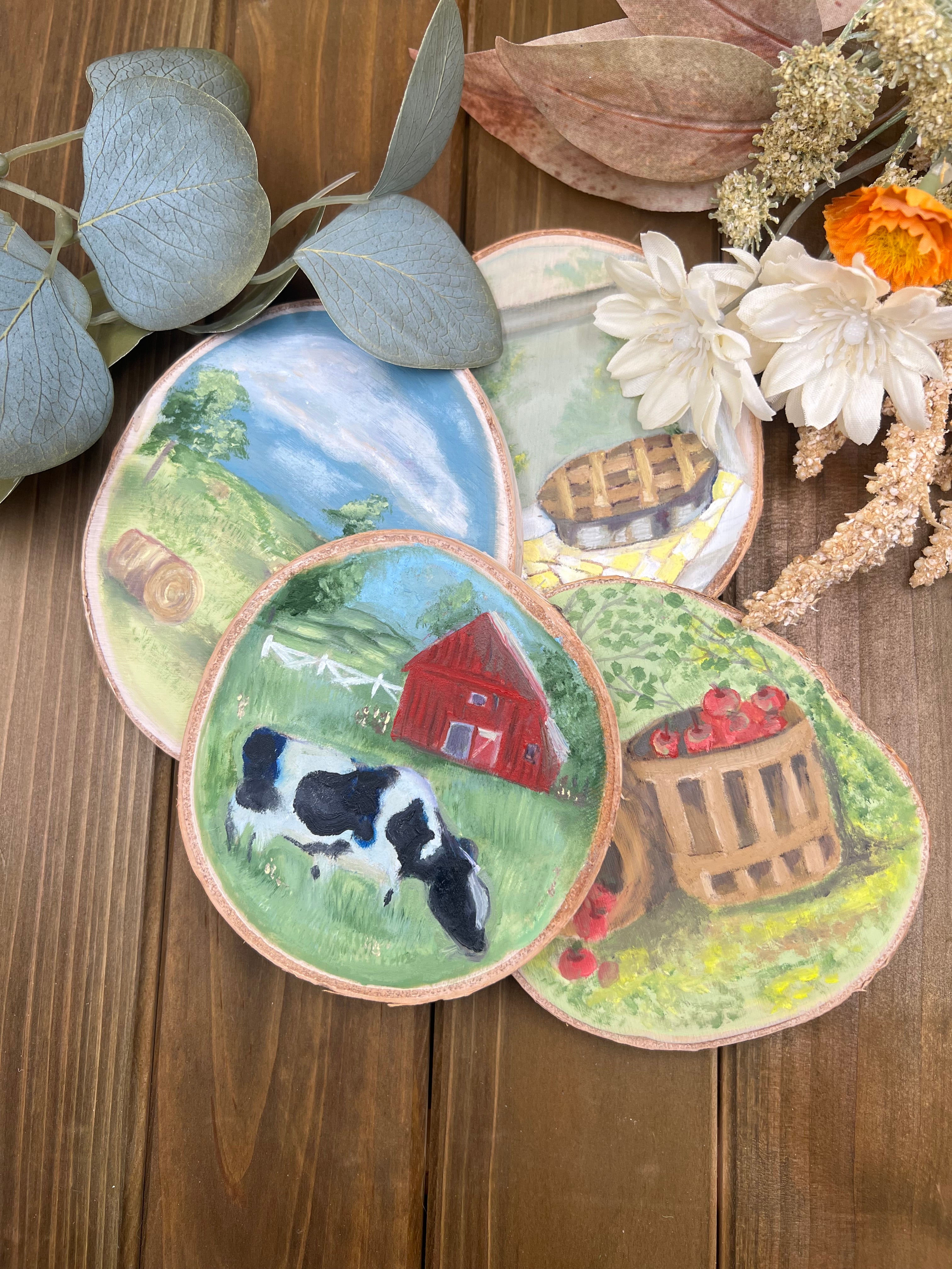 Oil-Painted Farm Coasters