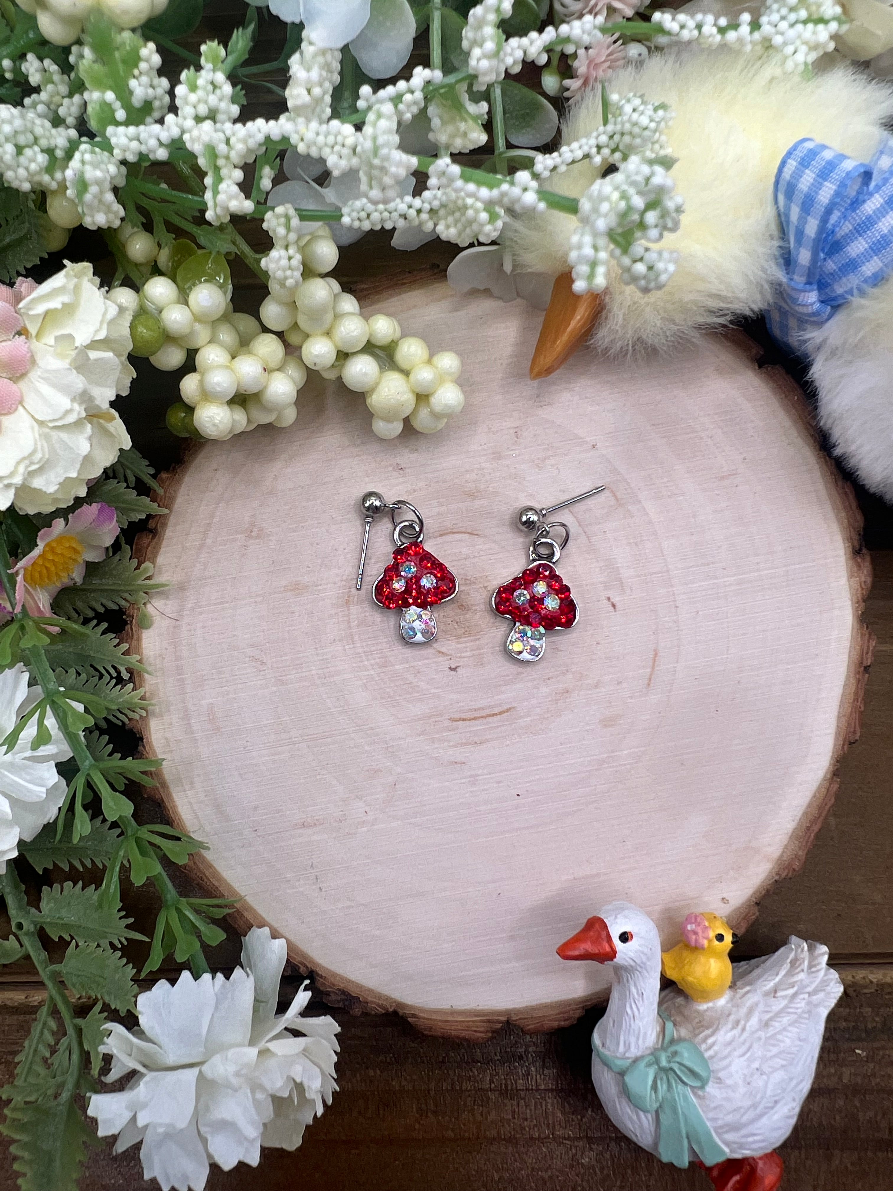 Rhinestone Mushroom Earrings